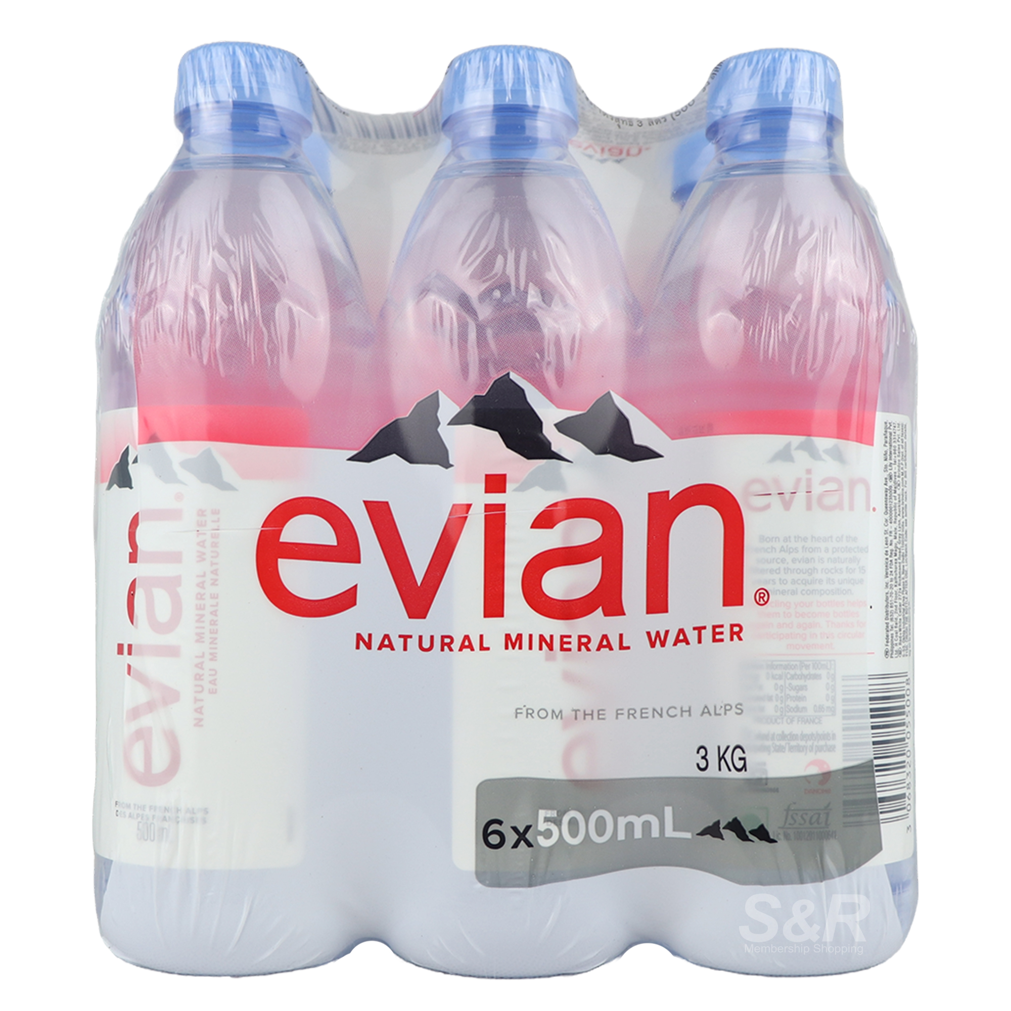 Evian Natural Mineral Water 6x500mL
